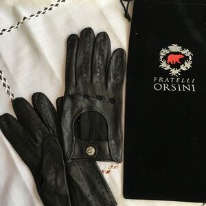 Fratelli Orsini Black Leather Driving Gloves, Size 8